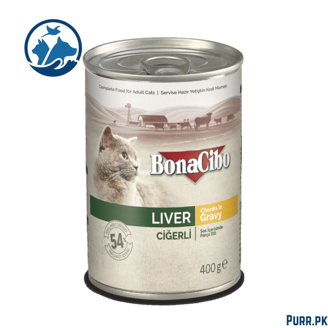 Bonacibo Adult Cat Liver – Chunks in Gravy 400 g Canned