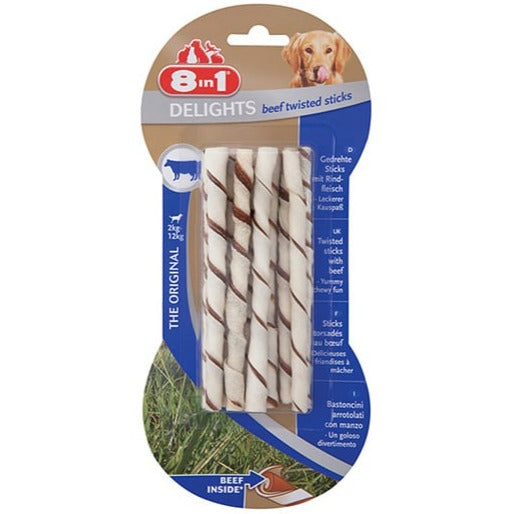 8in1 Delights Beef Twisted Sticks | 10-Pack, 55g | Natural Low-Fat Dog Chew