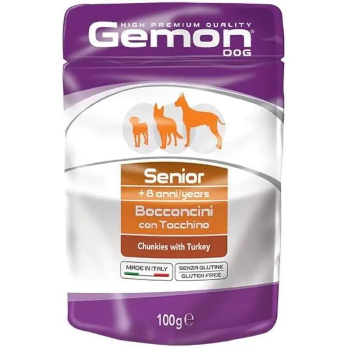 GEMON SENIOR DOG WET FOOD POUCHES TURKEY 100g