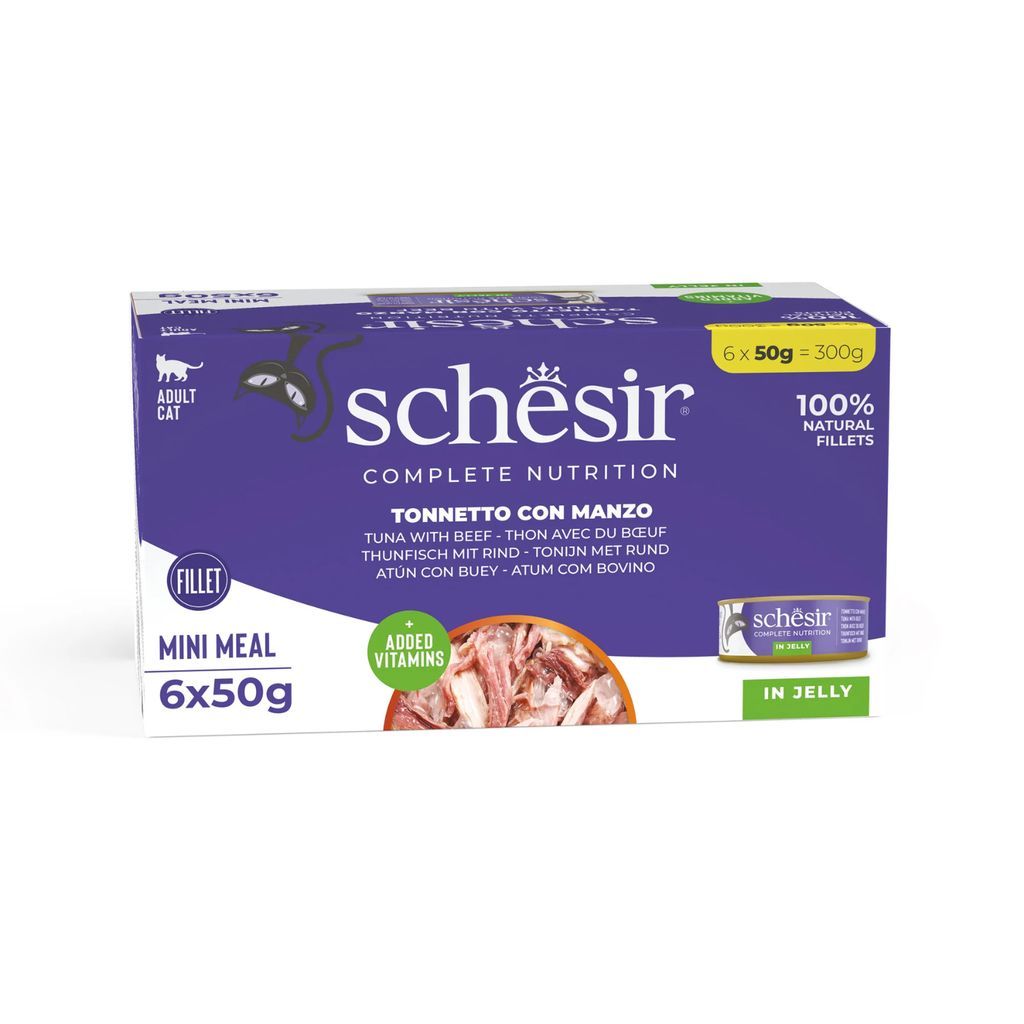 Schesir Wet Cat Food in Jelly – Tuna & Beef 50g, 6 Pack | Complete Nutrition
