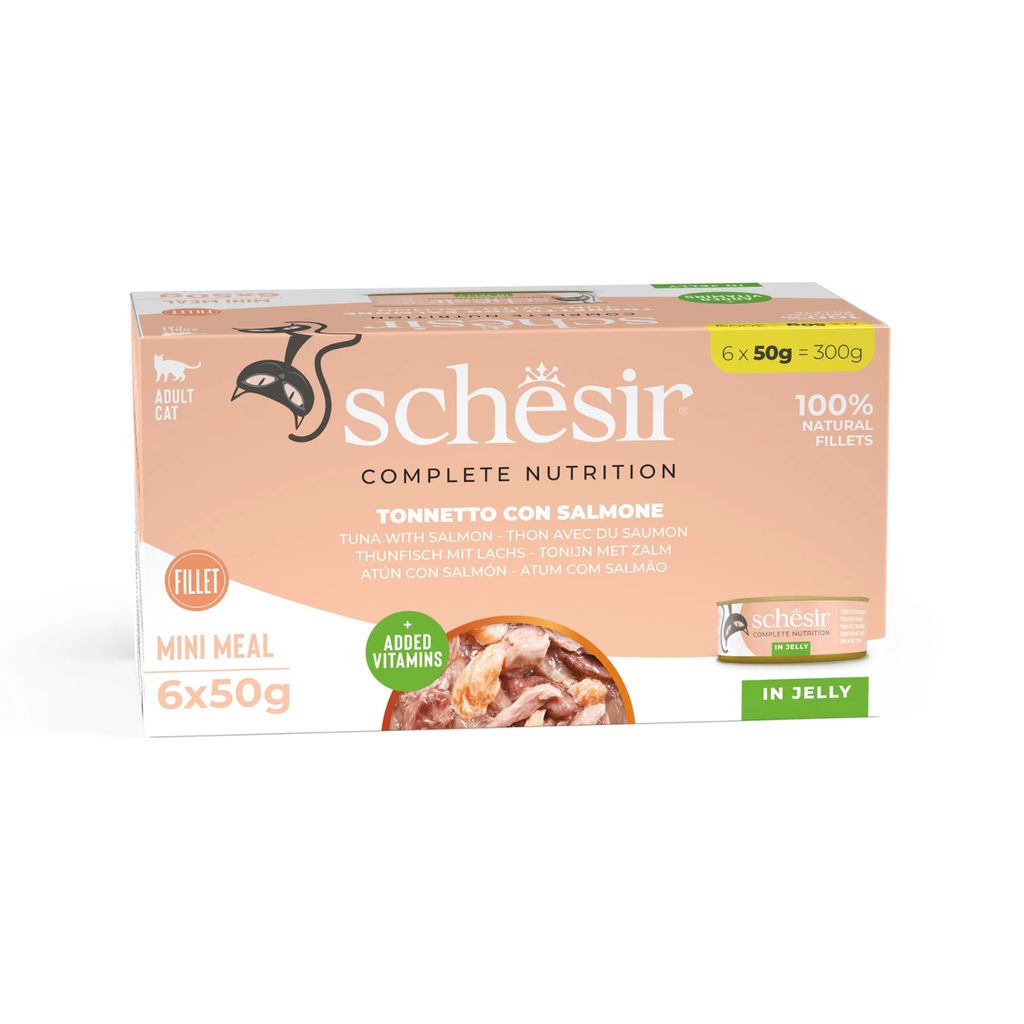 Schesir Wet Cat Food in Jelly – Tuna & Salmon 50g, 6 Pack | Complete Nutrition