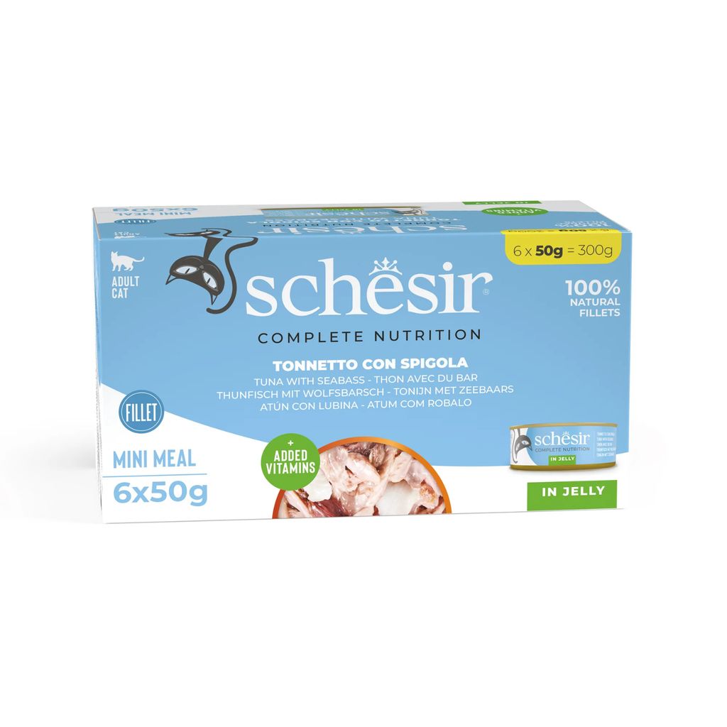 Schesir Wet Cat Food in Jelly – Tuna & Seabass 50g, 6 Pack | Complete Nutrition