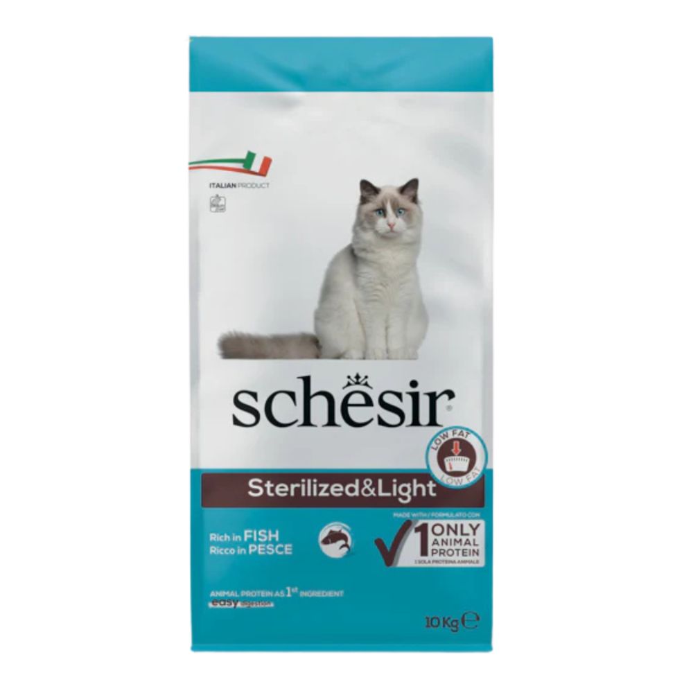 Schesir Cat Dry Food Sterilized & Light Fish 10kg – Single Protein Weight Control Formula for Adult Cats
