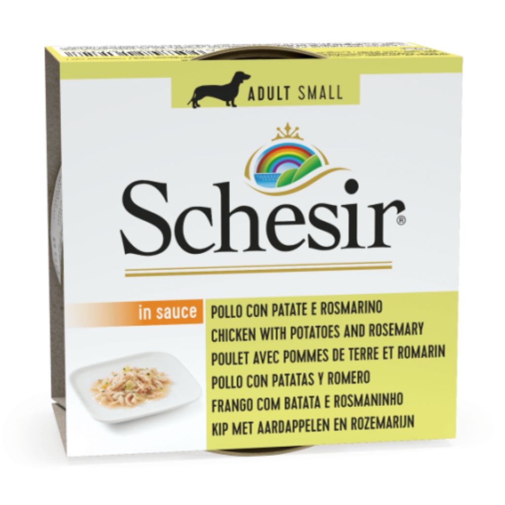 Schesir Dog Wet Food – Chicken with Potatoes & Rosemary, 85g Can, Pack of 14