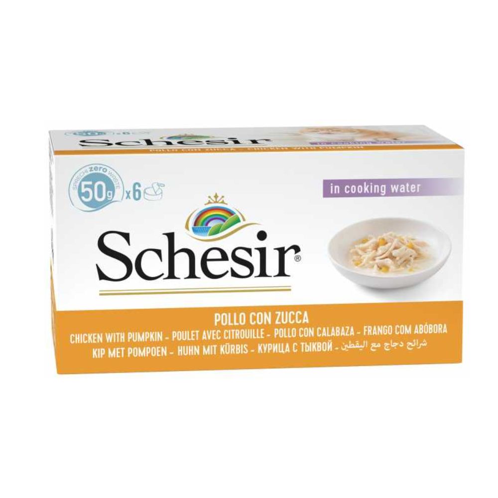 Schesir Cat Wet Food Chicken & Pumpkin 50g – 6-Pack Multipack Premium Wet Food for Cats