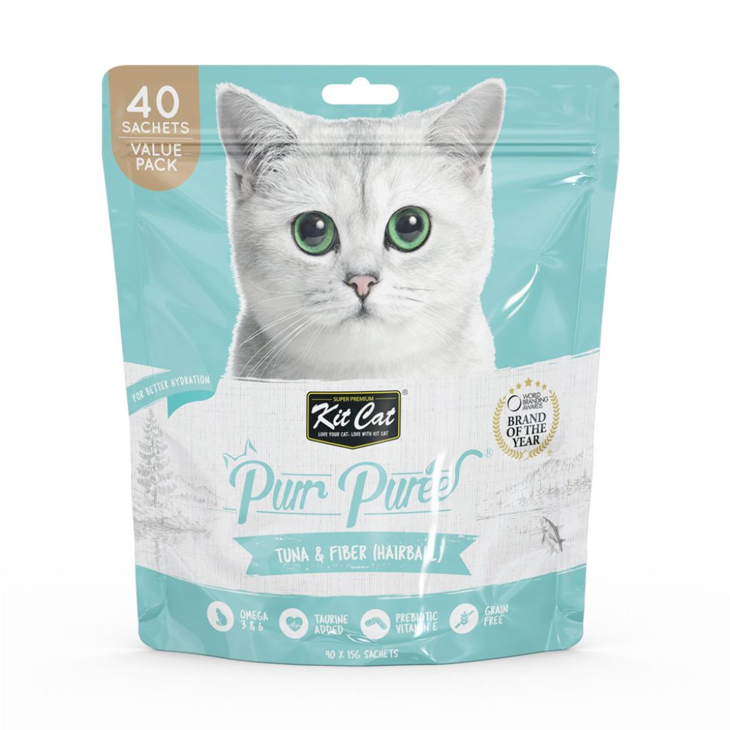 Kit Cat Purr Puree Tuna & Fiber 40 Sachets – Hairball Control Cat Treats