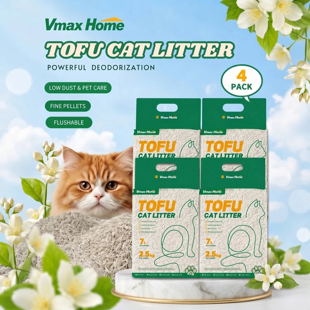 Vmax Home Tofu Cat Litter 2.5kg - 7L (4 Pack Value Bundle) - Oud Wood Scent