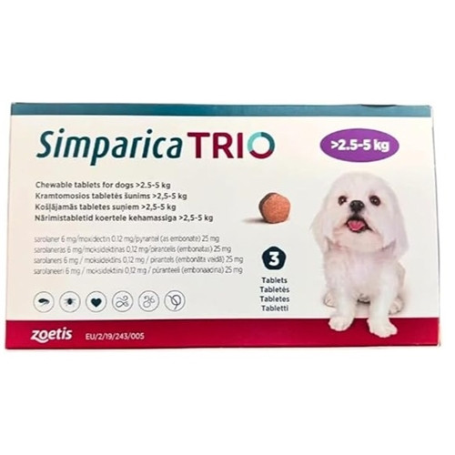 Simparica Trio Antiparasitic & Deworming Chewable Tablets for Dogs 2.5-5kg