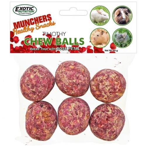 EXOTIC NUTRITION MUNCHERS ROSE PETALS & TIMOTHY CHEW BALLS - 6 PIECES