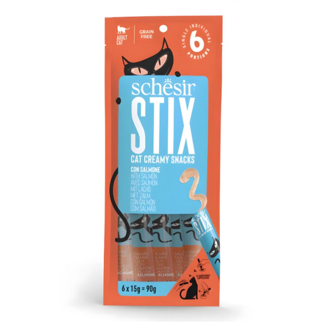 Schesir Stix Creamy Cat Treats – Salmon Flavor, 6 Pack x 15g