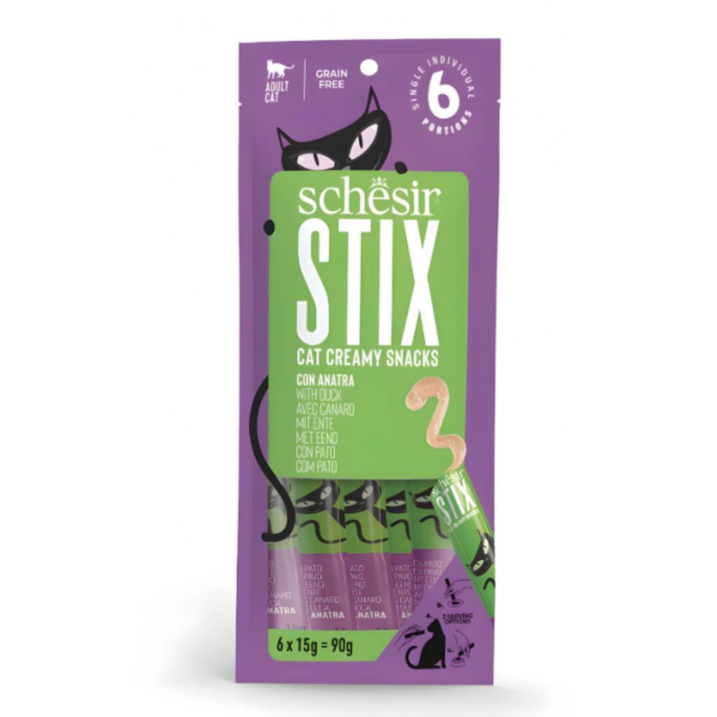 Schesir Stix Creamy Cat Treats – Duck Flavor, 6 Pack x 15g