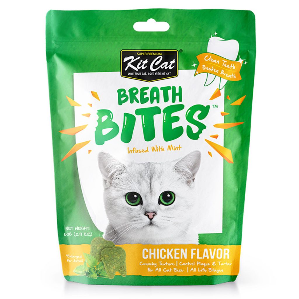 Kit Cat Breath Bites Chicken Flavor 60g – Dental Treats for Cats Fresh Breath