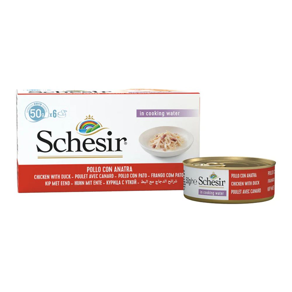 Schesir Cat Wet Food Chicken & Duck 50g – 6-Pack Multipack Premium Wet Food for Cats