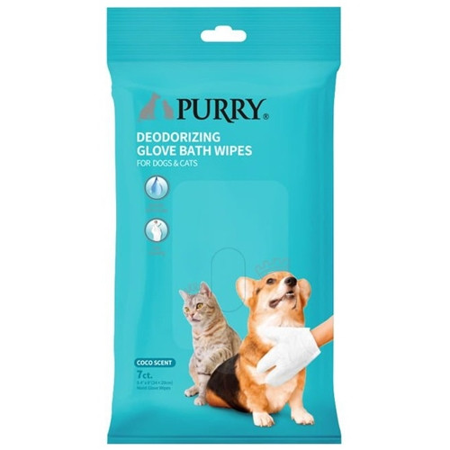 Purry Deodorizing Glove Bath Wipes For Dogs And Cats, Coco Scent -7ct
