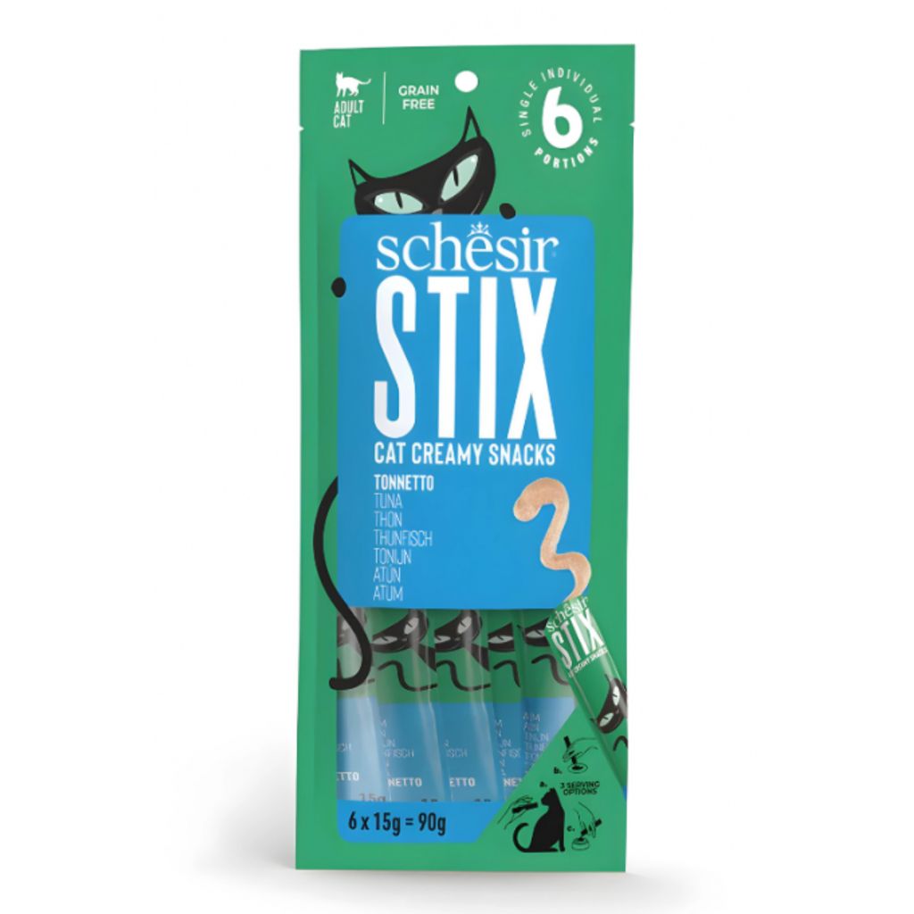 Schesir Stix Creamy Cat Treats – Tuna Flavor, 6 Pack x 15g