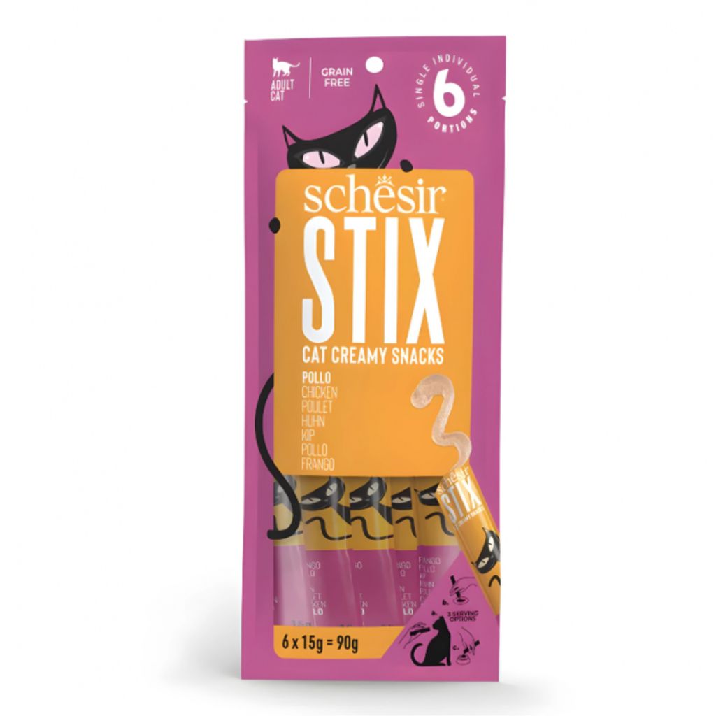 Schesir Stix Creamy Cat Treats – Chicken Flavor, 6 Pack x 15g