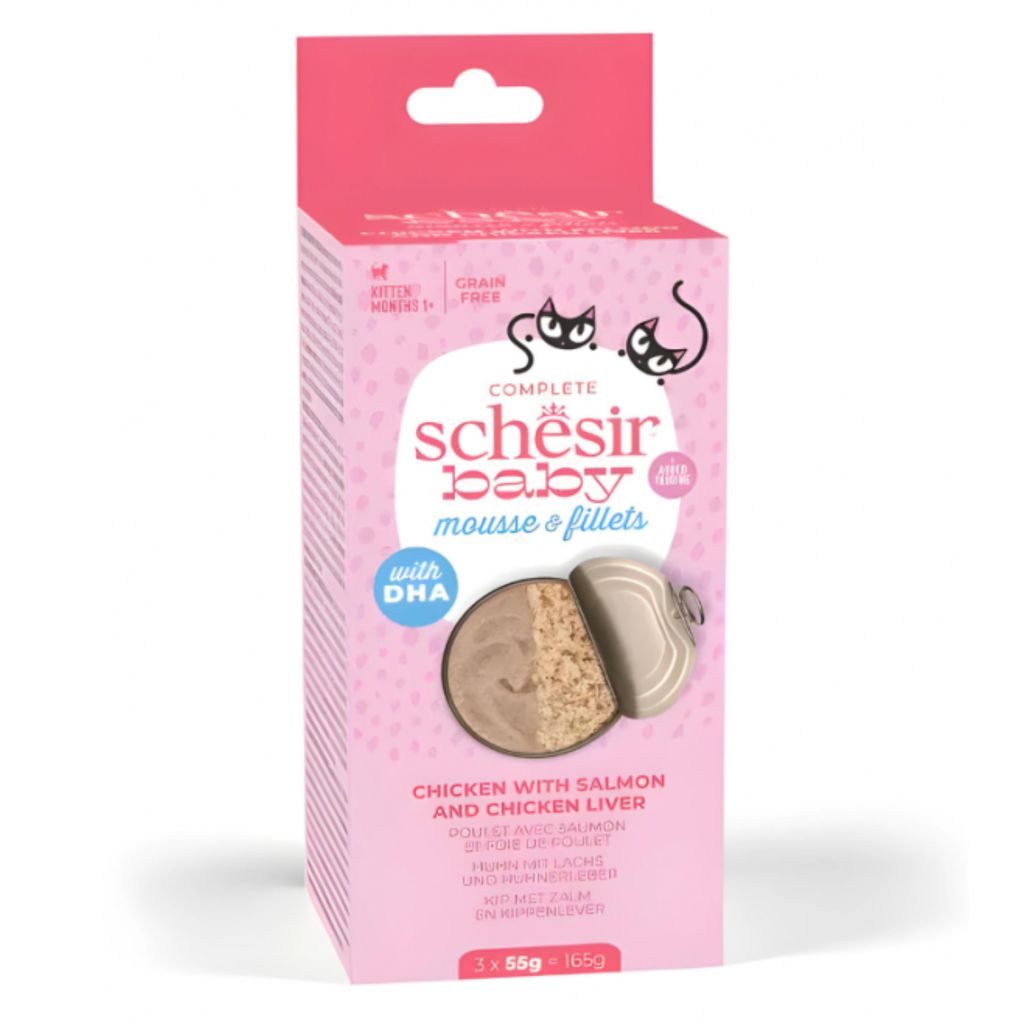 Schesir Multipack Baby Cat Wet Food 165g – Mousse & Fillets with Chicken, Salmon & Liver