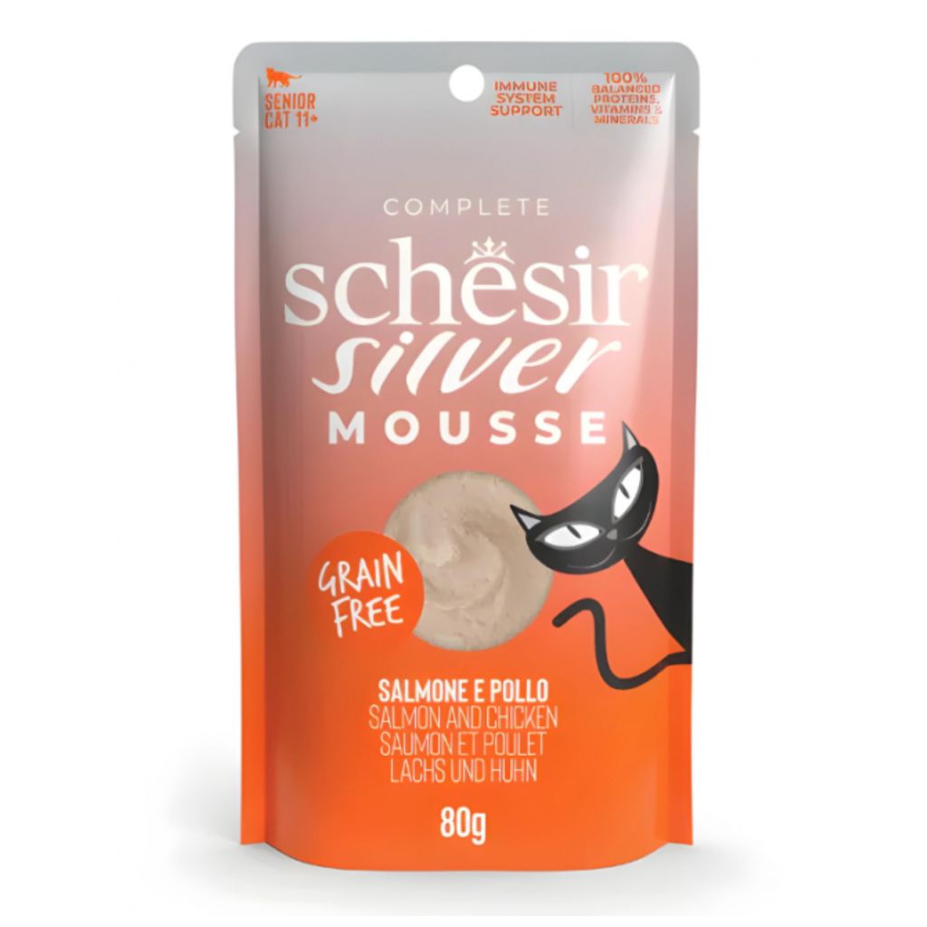 Schesir Silver Mousse Senior Cat – Salmon and Chicken Wet Food 80g 12PCS