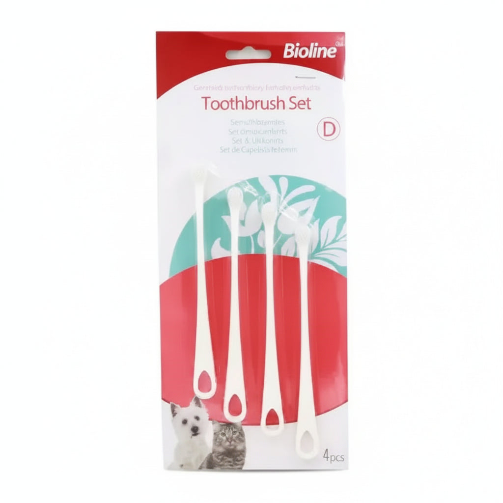 Bioline Toothbrush Set For Cats & Puppy 4 Pcs 15.5CM