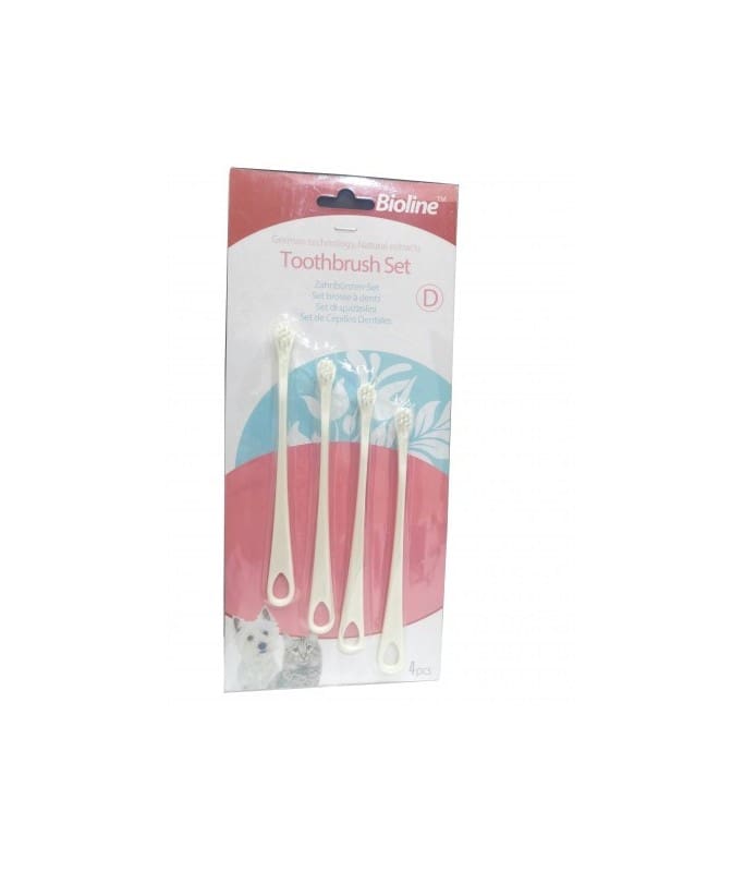 Bioline Toothbrush Set For Cats & Puppy 4 Pcs[Count – 4, Length – 15.5Cm]