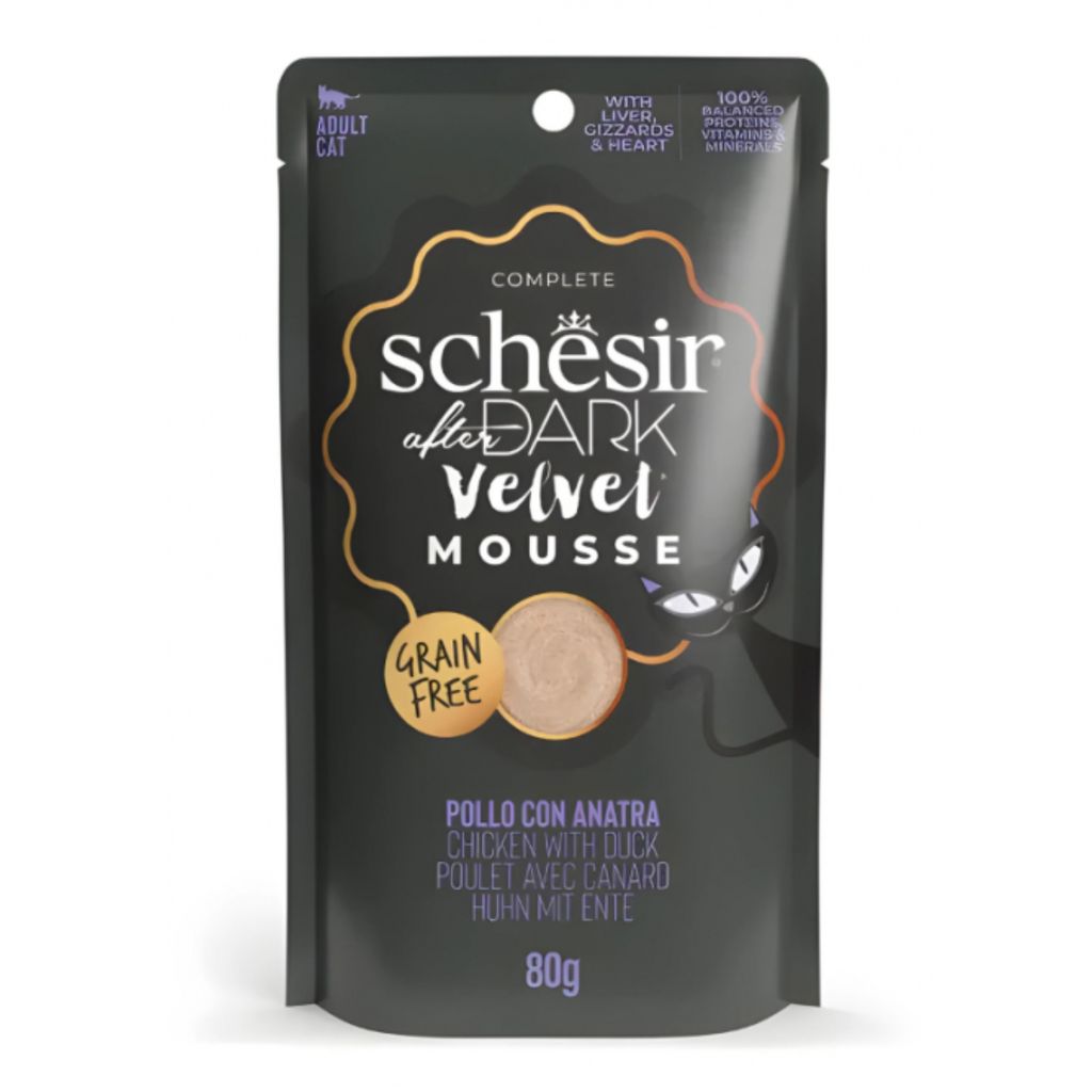 Schesir After Dark Velvet Mousse Cat Chicken & Duck Wet Food 80g (12 Pack)