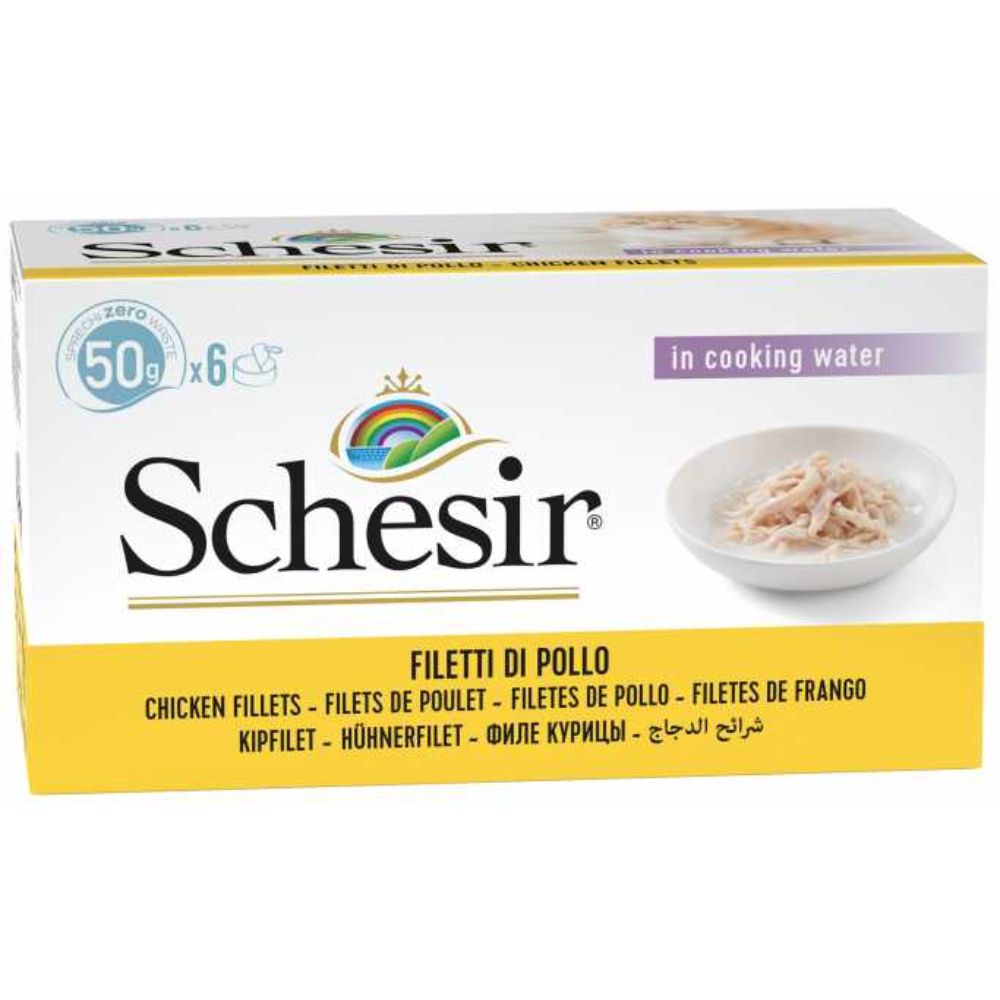 Schesir Cat Wet Food Chicken & Rice 50g – 6-Pack Multipack Natural Style Wet Food for Adult Cats