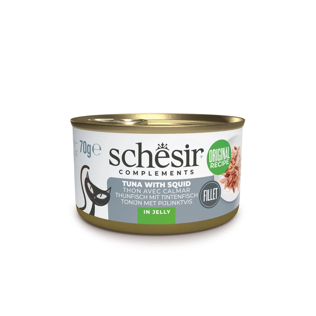 Schesir Cat Wet Food Tuna & Squid 70g – 12 Pack, Complements in Jelly