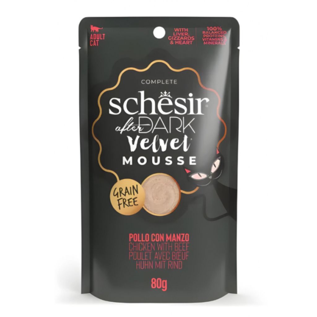 Schesir After Dark Velvet Mousse Cat Food with Chicken & Beef 80g x12