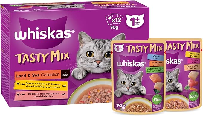 Whiskas Tasty Mix Land & Sea Collection Wet Cat Food 12X70G