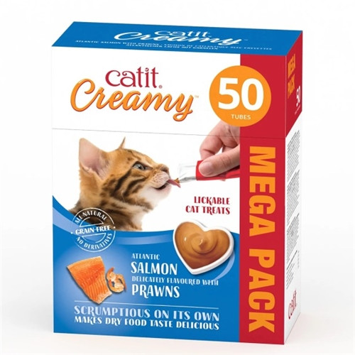 Catit Creamy Treats Mega Pack Salmon with Prawn, 50 tubes/box