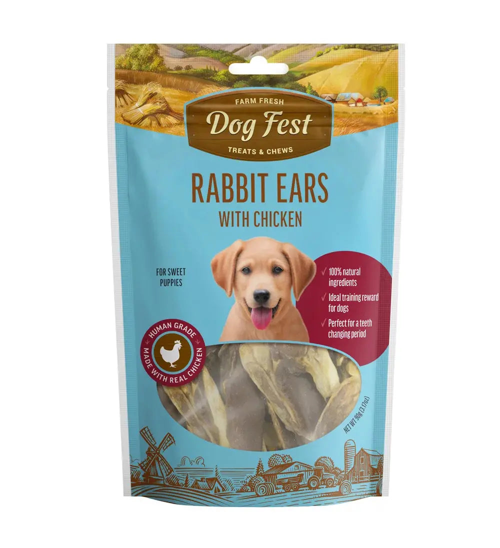 DOG FEST RABBIT EARS WITH CHICKEN FOR PUPPIES 90G