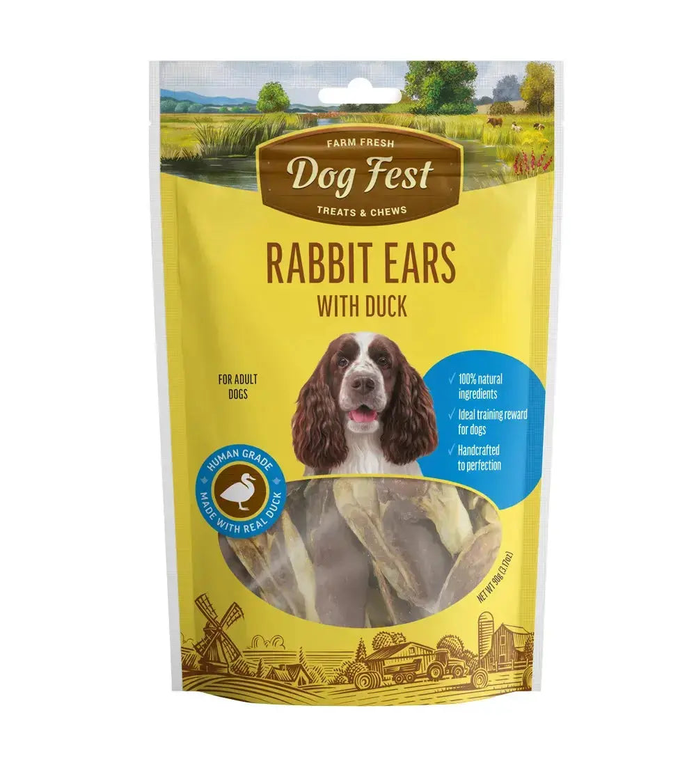 DOG FEST RABBIT EARS WITH DUCK FOR ADULT DOGS 90G