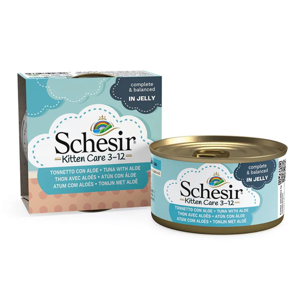 Schesir Kitten Wet Food Tuna & Aloe 85g – 12-Pack Can in Jelly for Kittens (3–12 Months)