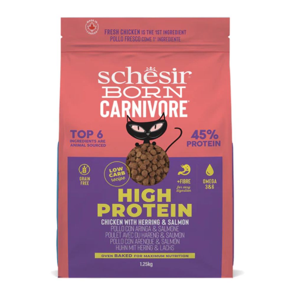Schesir Born Carnivore Grain-Free High-Protein Dry Cat Food 1.25 kg – Chicken with Herring & Salmon