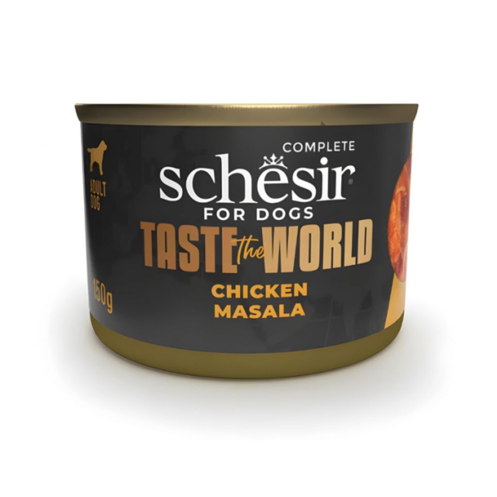 Schesir Taste The World Dog Wet Food – Chicken Masala, 150g Can, 8-Pack