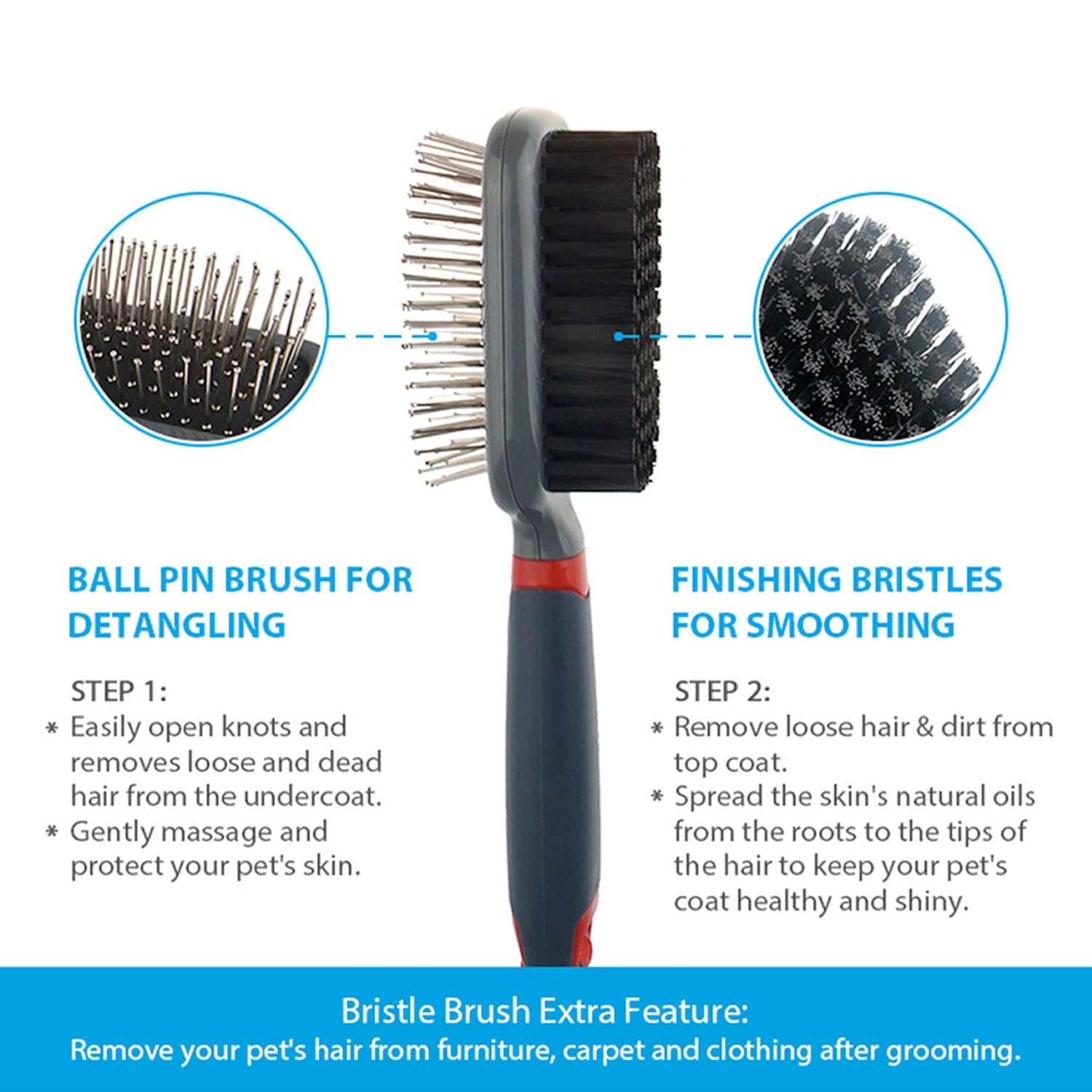 Gigwi Double-Sided Brush Nylon Bristles & Pins for Dogs and Cats
