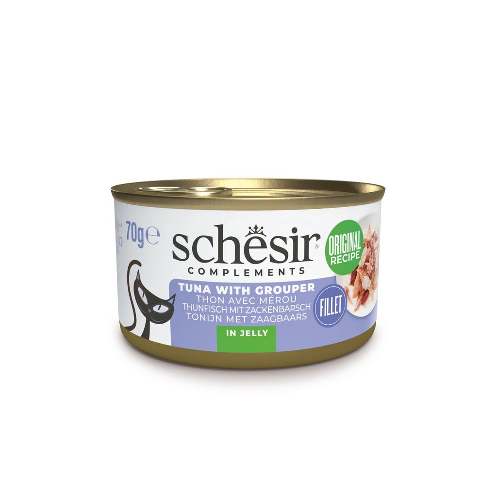 Schesir Cat Wet Food Tuna & Grouper 70g – 12 Pack, Complements in Jelly