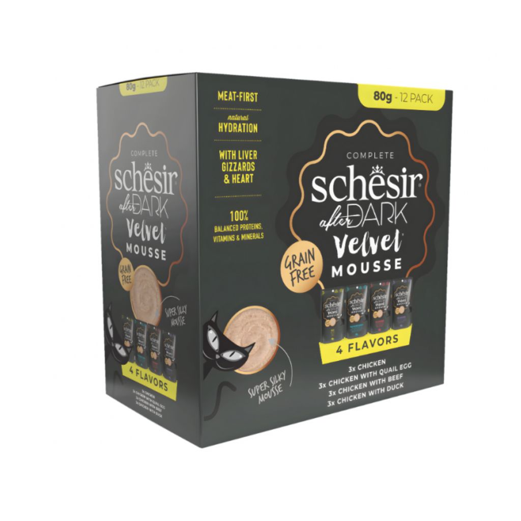 Schesir After Dark Velvet Mousse in Broth Variety Pack 960g – 12 Pouches