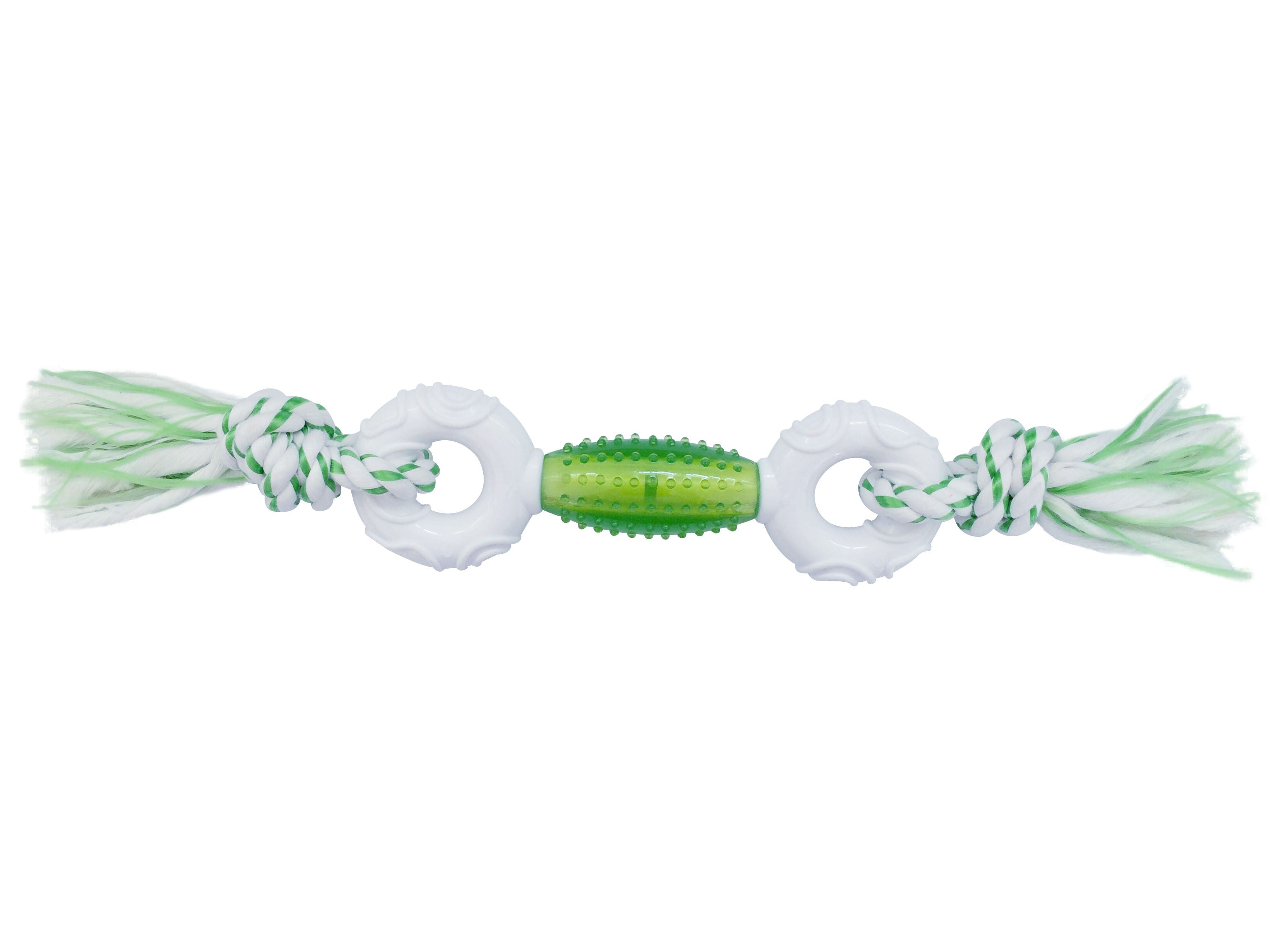 Canine Clean - DOUBLE NYLON DUMBBELL WITH TPR CORE & DENTAL ROPE ENDS - GREEN