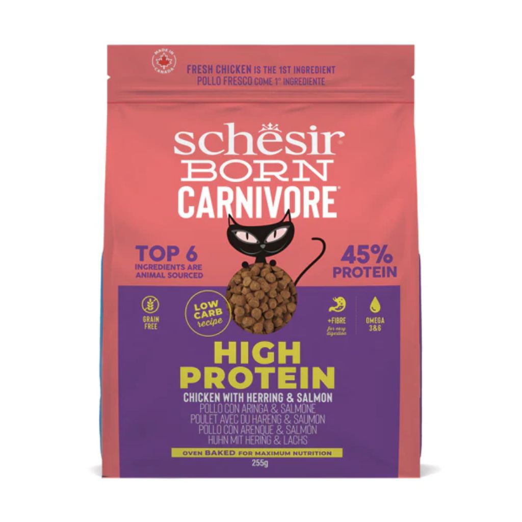 Schesir Born Carnivore Grain-Free High-Protein Dry Cat Food 255g – Chicken & Herring, Oven-Baked Formula