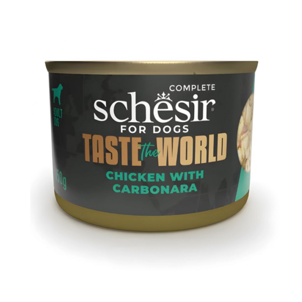 Schesir Taste The World Dog Wet Food – Chicken with Carbonara, 150g Can, 8-Pack