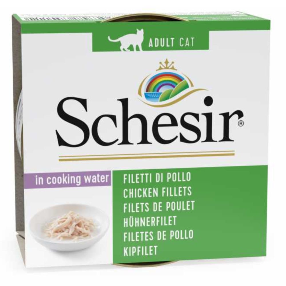 Schesir Cat Wet Food Chicken Fillets 85g – 14-Pack Natural Style Premium Wet Food for Adult Cats