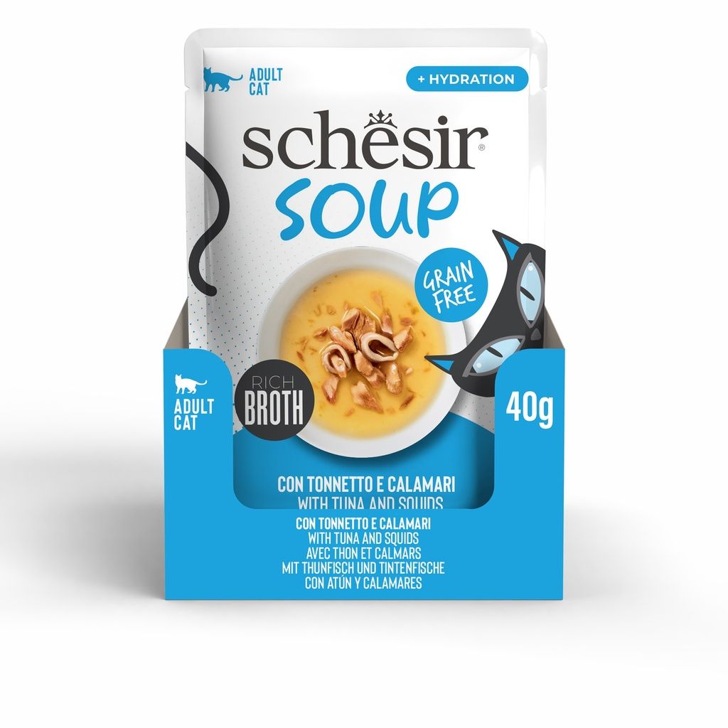Schesir Cat Soup Wet Food Tuna & Squid 40g – 12 Pack Pouches