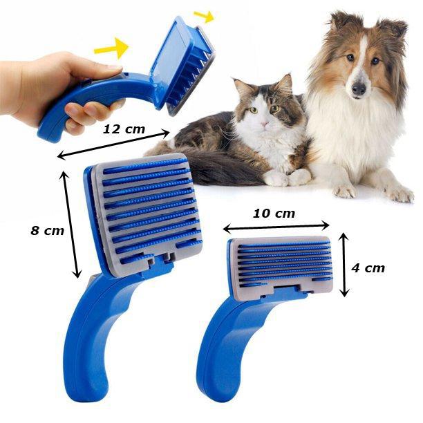 Blue Self Cleaning Hair Removal Brush Pet Comb Rake for Medium Large Dogs
