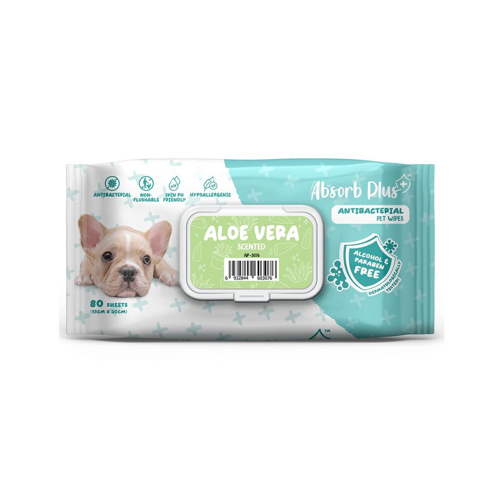 Absolute Pet Absorb Plus Antibacterial Aloe Vera Pet Wipes - 80 sheets