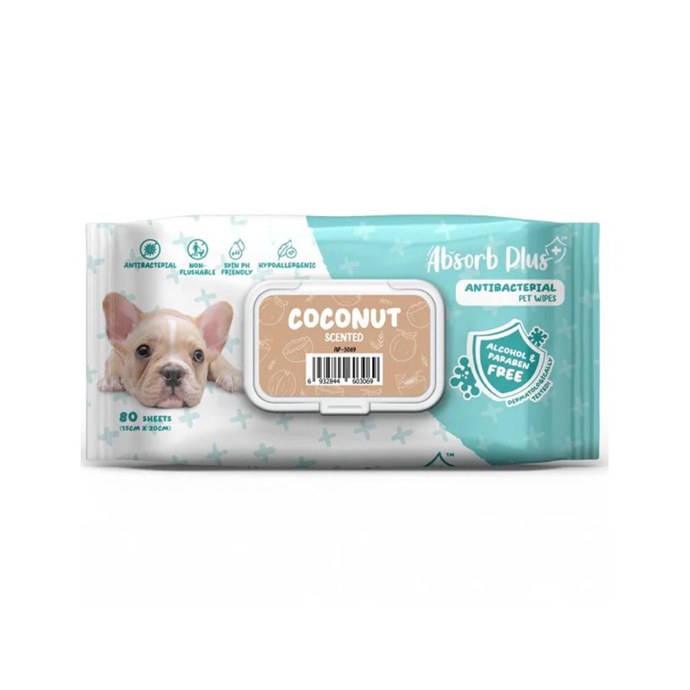 Absolute Pet Absorb Plus Antibacterial Coconut Pet Wipes - 80 sheets