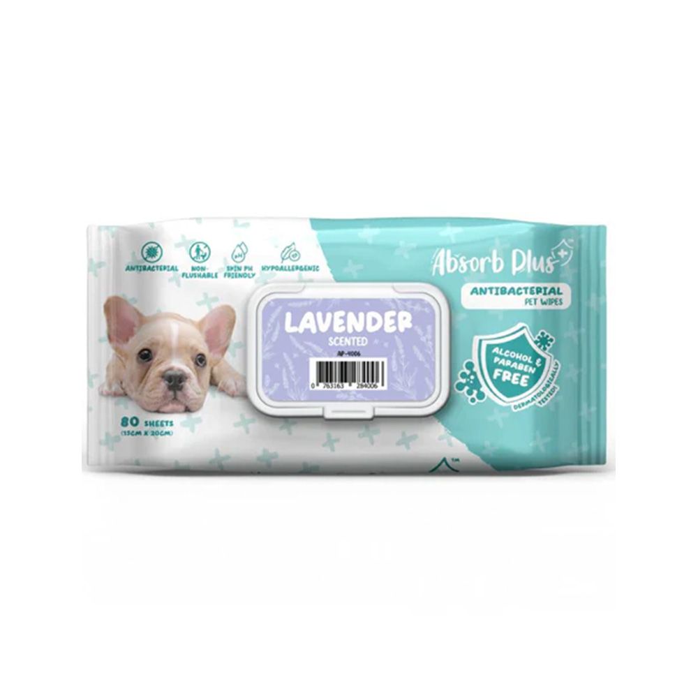 Absolute Pet Absorb Plus Antibacterial Lavender Pet Wipes - 80 sheets