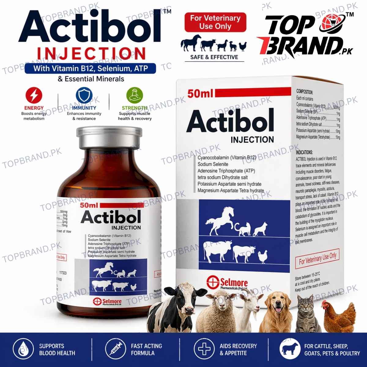 Actibol 50ml Vitamin B12 + Selenium + ATP Veterinary Injection