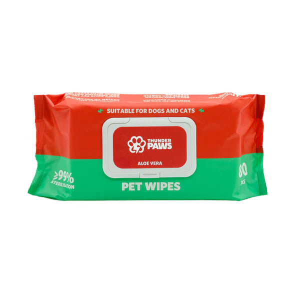 Thunder Paws Sanitary Pet Wipes Suitable for Cats and Dogs Aloe Vera - 80 pcs