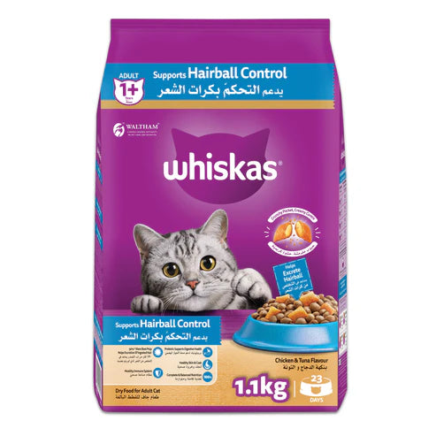 Whiskas Adult Hairball Control with Chicken & Tuna Dry Cat Food 1.1KG